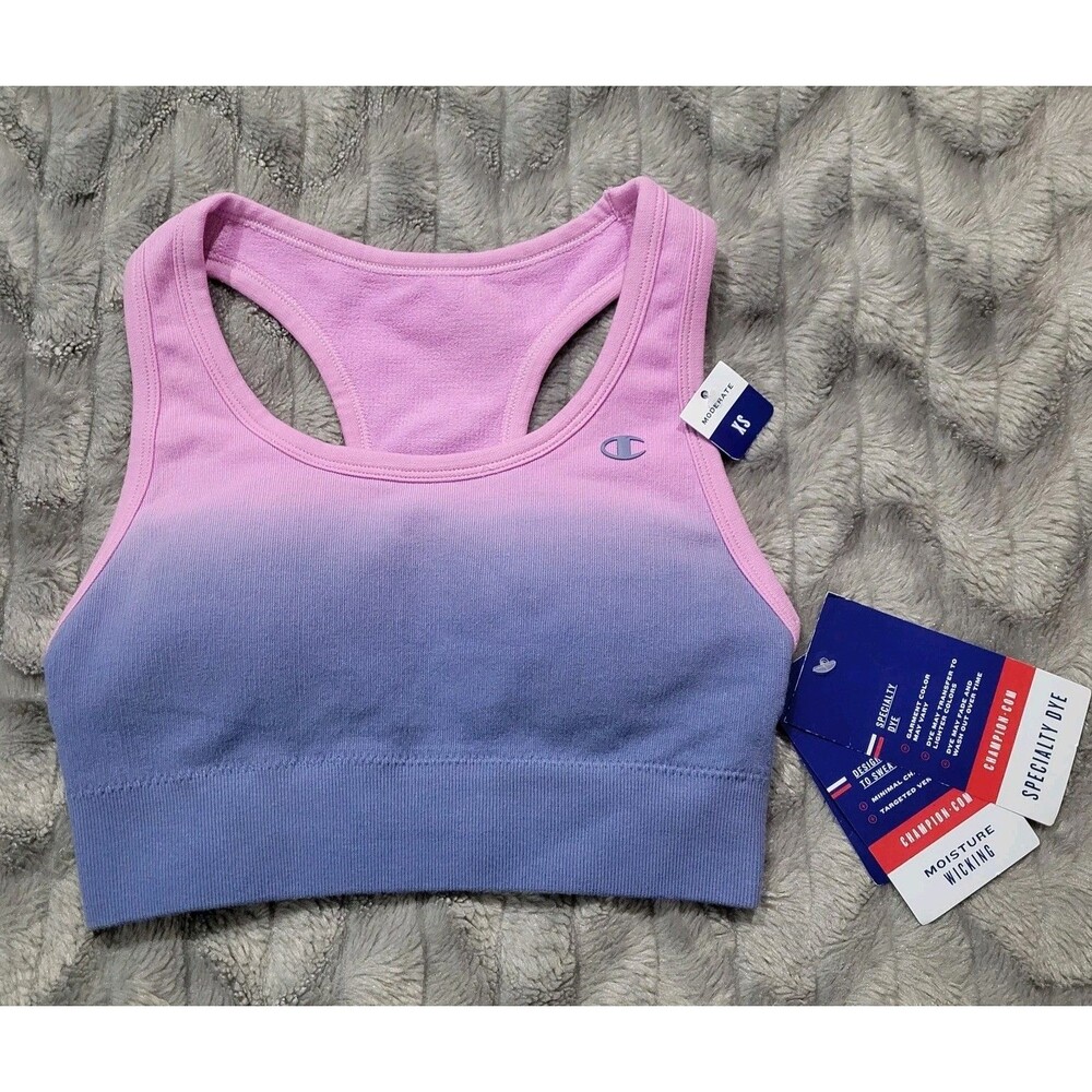 Champion Womens XS Sports Bra Moderate Pink Purple Specialty Dye Ombre NWT